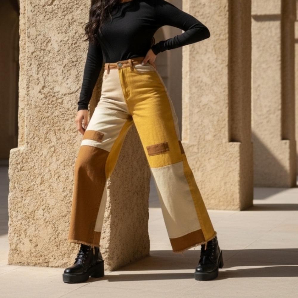 Colorblock Wide-Leg Pants Size Large